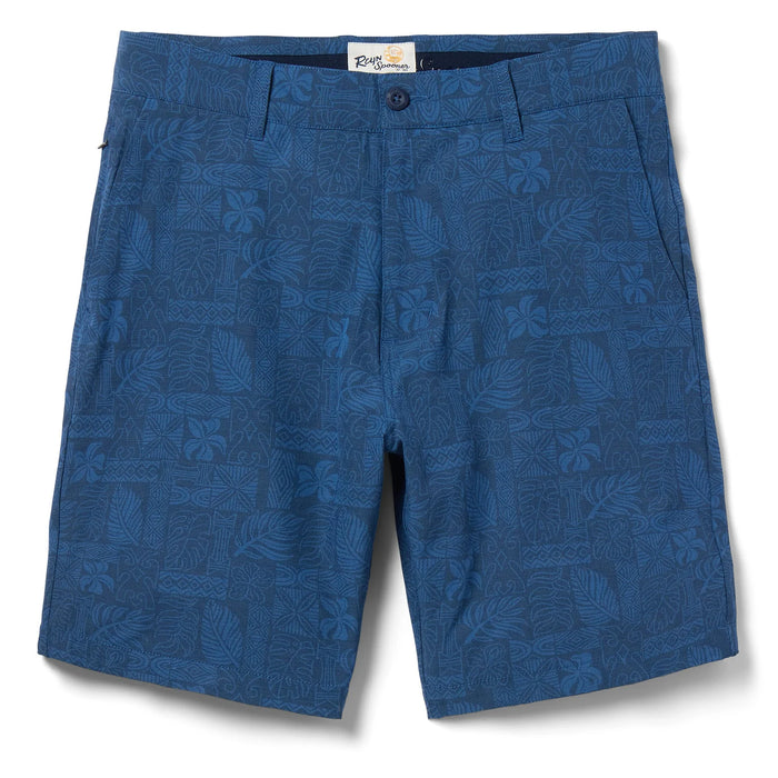 Reyn Spooner Archival South Pacific Tapa Navy Print Men's Shorts Front View.