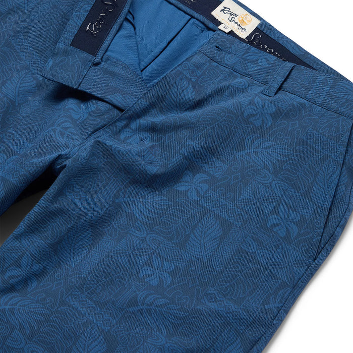 Reyn Spooner Archival South Pacific Tapa Navy Print Men's Shorts Front View Zoom In.