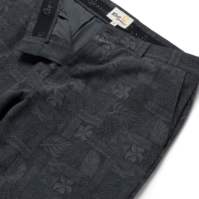 Reyn Spooner Archival South Pacific Tapa Black Print Men's Shorts Front Zoom In View