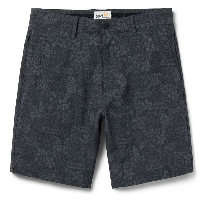 Reyn Spooner Archival South Pacific Tapa Black Print Men's Shorts Front View