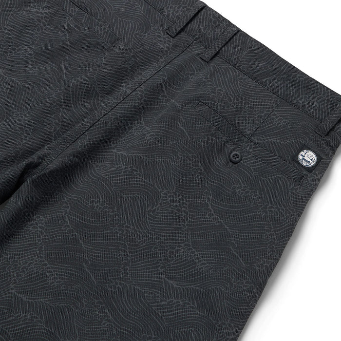 Reyn Spooner Archival Molokai Channel Black Print Men's Shorts Back View Zoom In on button pocket.