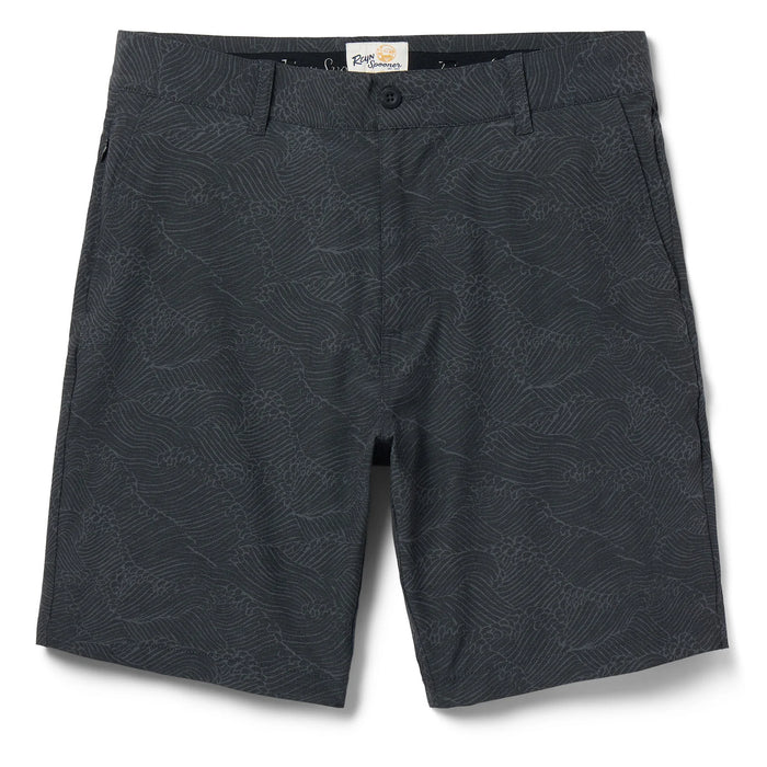 Reyn Spooner Archival Molokai Channel Black Print Men's Shorts Front View.