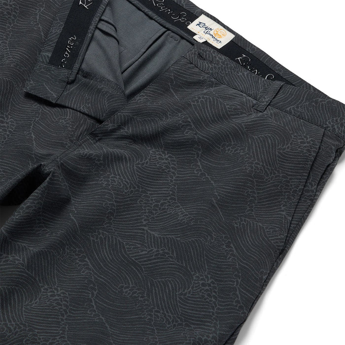 Reyn Spooner Archival Molokai Channel Black Print Men's Shorts Front View Zoom In.