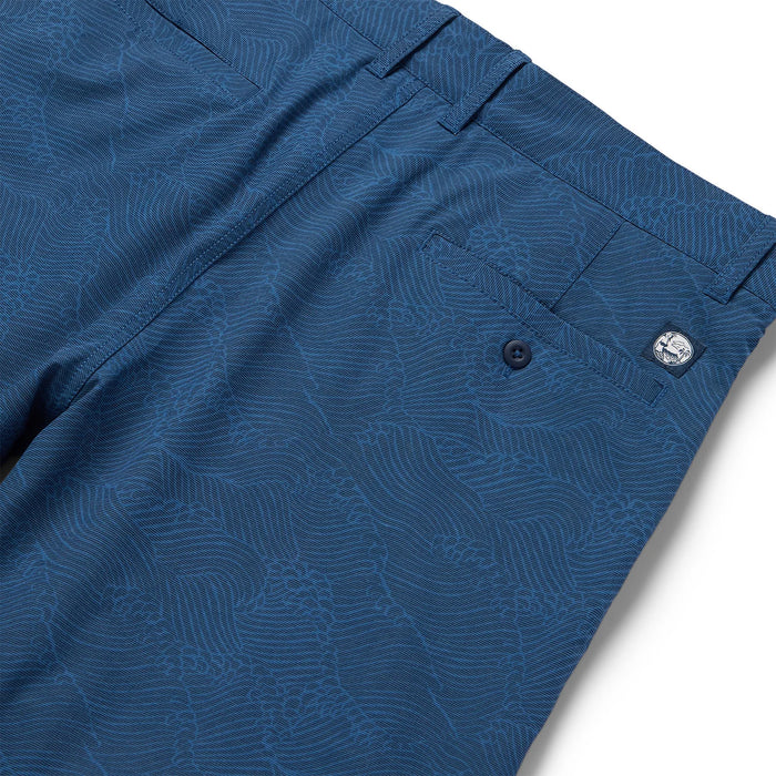 Reyn Spooner Archival Molokai Channel Navy Print Men's Shorts Back View Zoom In on button pocket.