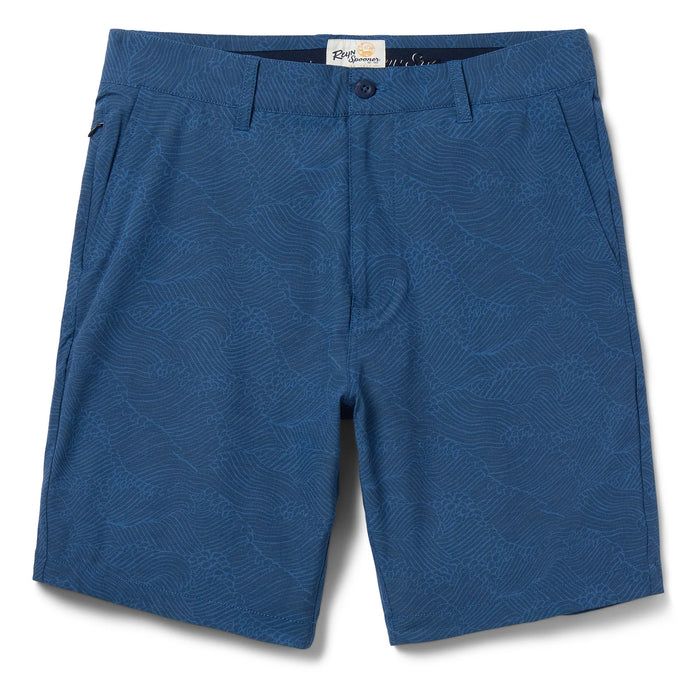 Reyn Spooner Archival Molokai Channel Navy Print Men's Shorts Front View.