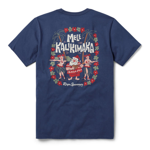 Reyn Spooner Santa Hula Graphic Short Sleeve Tee 100% Cotton Made in USA crewneck Navy back view