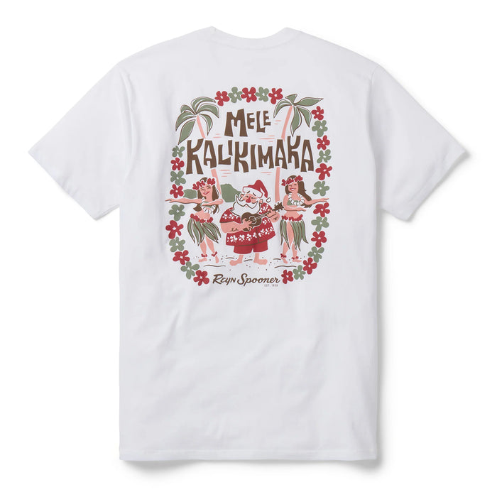 Reyn Spooner Santa Hula Graphic Short Sleeve Tee 100% Cotton Made in USA crewneck white back view