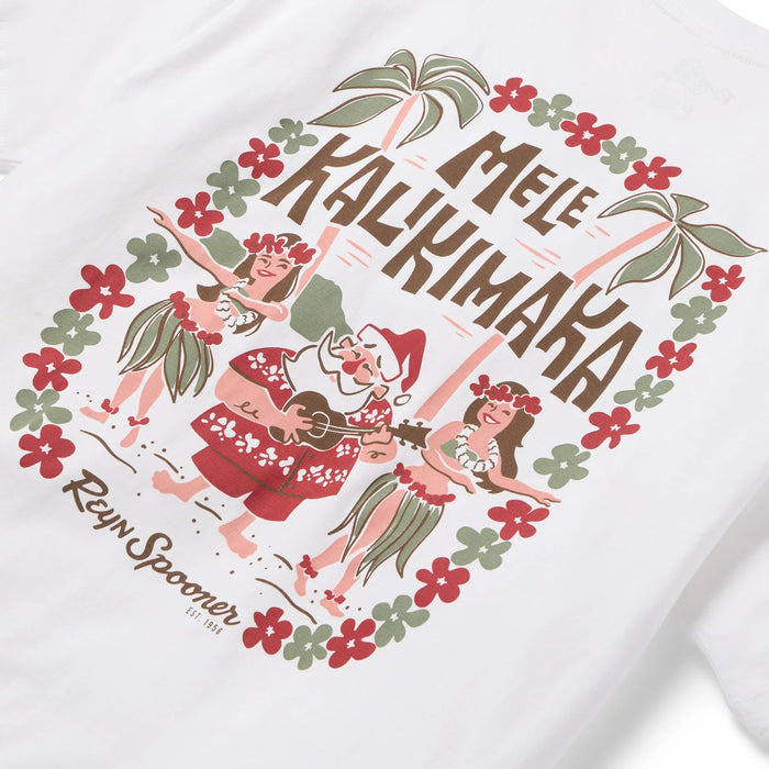Reyn Spooner Santa Hula Graphic Tee 100% Cotton Made in USA crewneck White shirt zoomed in