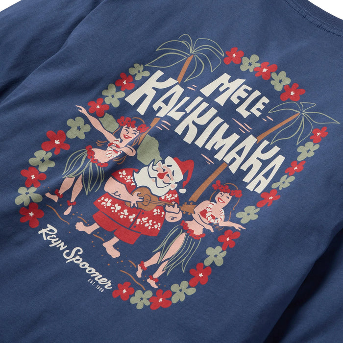 Reyn Spooner Santa Hula Graphic Tee 100% Cotton Made in USA crewneck Navy shirt zoomed in