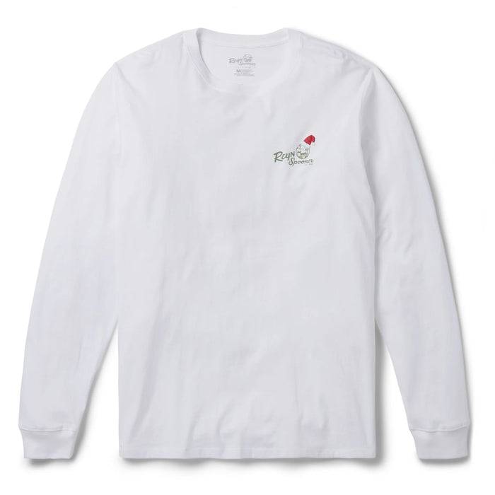 Reyn Spooner Santa Hula Graphic Long Sleeve Tee 100% Cotton Made in USA crewneck white front view