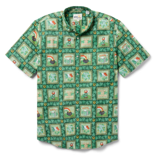 St Patrick's Day Shirt front view Irish Flag green clover leaves red bearded Leprechaun "Erin Go Bragh" and "Slainte" Tailored Fit