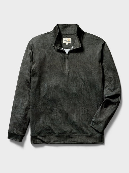 A dark charcoal gray Tapa pattern quarter zip moisture wicking pullover  with a stand collar and long sleeves.