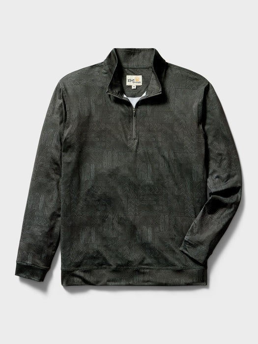 A dark charcoal gray Tapa pattern quarter zip moisture wicking pullover  with a stand collar and long sleeves.