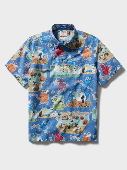 Reyn Spooner Charlie Brown Great Pumpkin Collared Short Sleeve Aloha Shirt