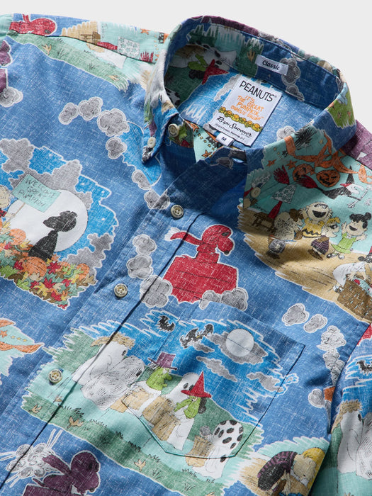 Reyn Spooner Charlie Brown Great Pumpkin Collared Short Sleeve Aloha Shirt