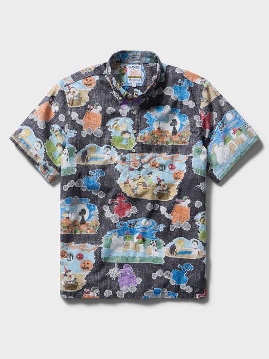 Reyn Spooner Charlie Brown Great Pumpkin Collared Short Sleeve Aloha Shirt