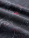 A close-up of dark charcoal gray fabric with a printed pattern of white line-art of Santa surfing with Diamondhead in the background.