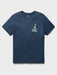Reyn Spooner Navy Blue short sleeve T-Shirt front view with a surfboard decorated with a green Christmas wreath.