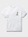 Reyn Spooner White short sleeve T-Shirt front view with a surfboard decorated with a green Christmas wreath.