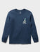 Reyn Spooner Navy Blue Long sleeve T-Shirt front view with a surfboard decorated with a green Christmas wreath.