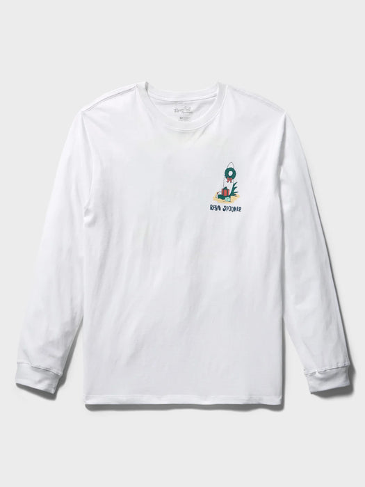 White long sleeve crew neck t-shirt with Reyn Spooner logo on a left chest pocket area.