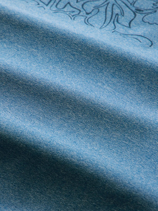 Reyn Spooner Monstera Ink Performance Hoodie in mid-blue zoom in on the fabric