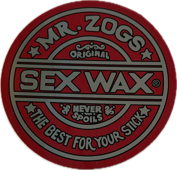 3 inch Circular logo with 'Mr. Zogs Sex Wax' text on a metallic  red vinyl sticker