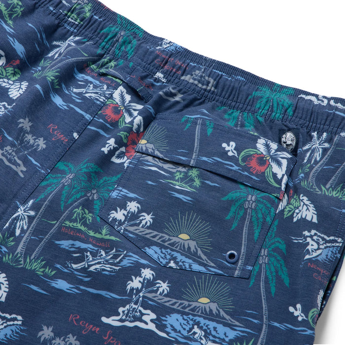 My Private Isle navy swim trunks back pocket zoom in.