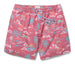 My Private Isle red swim trunks with pull string ties in the front and elastic.