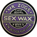 3 inch circular logo of Mr. Zogs Sex Wax with purple and white colors on a black vinyl sticker