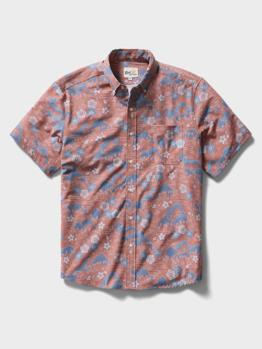 Reyn Spooner Sakura Fields Dusty Cedar short sleeve light weight Performance Button up front view
