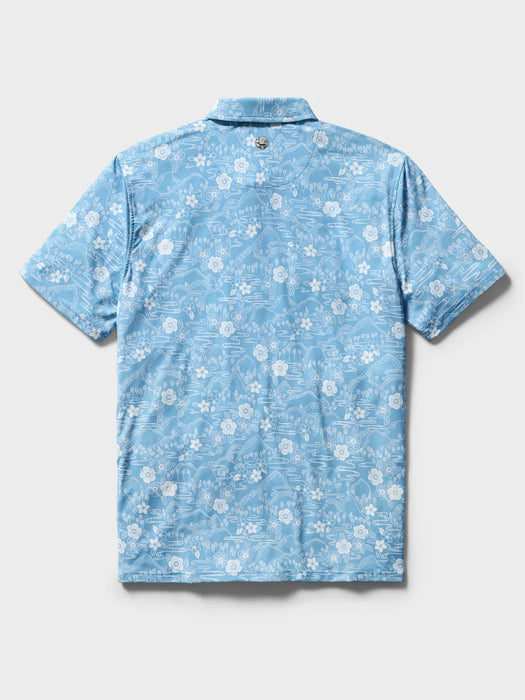 Reyn Spooner Sakura Fields Allure Blue short sleeve light weight Performance Polo back view