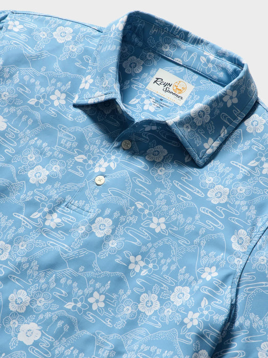 Reyn Spooner Sakura Fields Allure Blue short sleeve light weight Performance Polo zoom in view