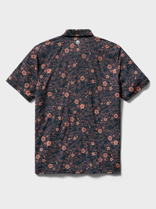 Reyn Spooner Sakura Fields Indigo short sleeve light weight Performance Polo back view