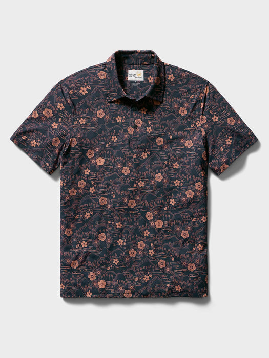 Reyn Spooner Sakura Fields Indigo short sleeve light weight Performance Polo front view