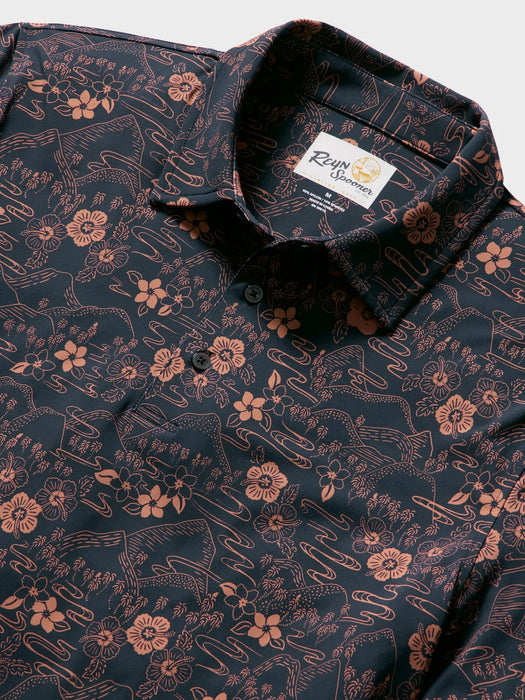 Reyn Spooner Sakura Fields Indigo short sleeve light weight Performance Polo zoom in view