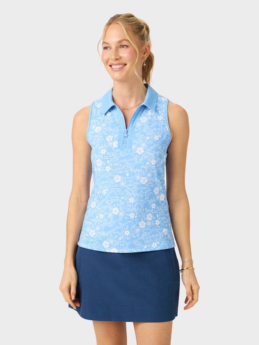 Reyn Spooner Women's Sakura Fields Blake Performance Top Allure Blue front view