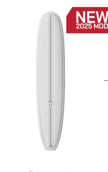 Sleep Walker Elements Longboard Surfboard white deck view 50/50 rails single fin