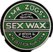 3 inch circular logo of Mr. Zogs Sex Wax with green and white colors on a black vinyl sticker