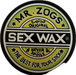 3 inch circular logo of Mr. Zogs Sex Wax in yellowy green and white colors on a black vinyl sticker