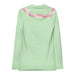 Women's Light green long-sleeve rashguard with chic pink and white Hawaiian Style flower lei back view
