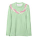 Women's Light green long-sleeve rashguard with chic pink and white Hawaiian Style flower lei front view