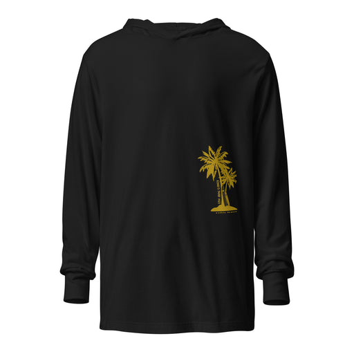 Kimo's Surf Hut's Women's Hooded long-sleeve Tee in black color  Regular fit poly cotton blend
