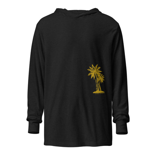 Kimo's Surf Hut's Women's Hooded long-sleeve Tee in black Triblend color  Regular fit poly cotton blend