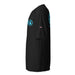Kimo's Surf Hut Baby blue white Logo black rashguard moisture-wicking fabric, active wear 40+ SPF left view HI flag sleeve