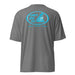Kimo's Surf Hut Baby blue white Logo grey rashguard moisture-wicking fabric, active wear 40+ SPF back view HI flag sleeve