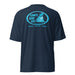 Kimo's Surf Hut Baby blue white Logo navy rashguard moisture-wicking fabric, active wear 40+ SPF back view HI flag sleeve