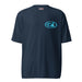 Kimo's Surf Hut Baby blue white Logo navy rashguard moisture-wicking fabric, active wear 40+ SPF front view HI flag sleeve