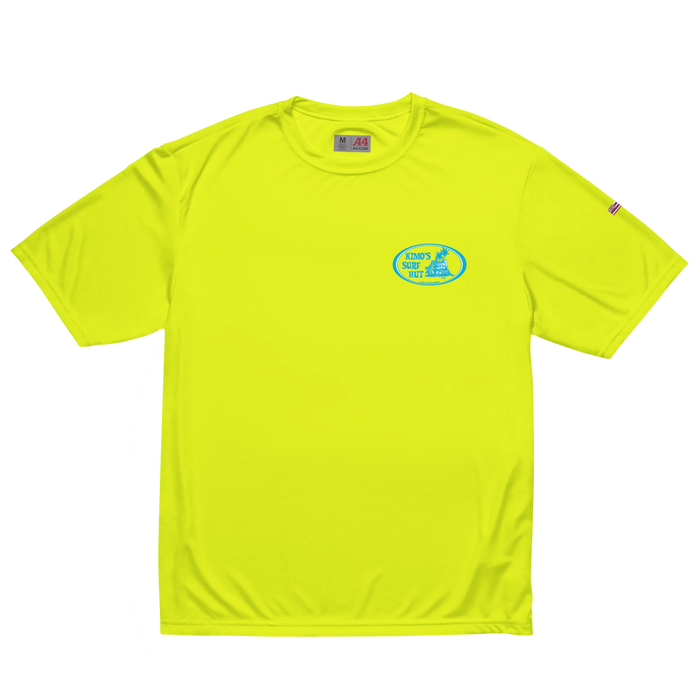 moisture-wicking fabric yellow safety color T-shirt oval surf logo in Baby Blue & White 40+ SPF protection front view