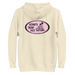 Bone colored 100% cotton comfortable Hoodie with Kimo's Surf Hut Classic Oval Logo in Pink fabulously stylish fit front pocket and hood back view